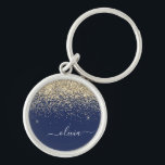 Guld marinblå Glitter-skript Monogram Girly Namn Rund Silverfärgad Nyckelring<br><div class="desc">Guld och Glitter,  blå Gnistra,  Namn nyckelringar i (Nyckelring). Det gör perfekten söt 16-årsjubileum,  bröllop,  möhippa,  årsdag,  babydusch eller bachelorette-fest för någon som glam lyxen och chic stilar i kärlek.</div>