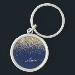 Guld marinblå Glitter-skript Monogram Girly Namn Rund Silverfärgad Nyckelring<br><div class="desc">Guld och Glitter,  blå Gnistra,  Namn nyckelringar i (Nyckelring). Det gör perfekten söt 16-årsjubileum,  bröllop,  möhippa,  årsdag,  babydusch eller bachelorette-fest för någon som glam lyxen och chic stilar i kärlek.</div>