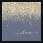 Guld marinblå Glitter-skript Monogram Girly Namn Stenunderlägg<br><div class="desc">Glitter-Gnistrans marktapelplatta i marktonformat Namn. Det gör perfekt studenten,  söt 16-årsdag,  bröllop,  möhippa,  årsdag,  babydusch eller bachelorette-fest till någon som kärlek glam lyx och chic stilar.</div>