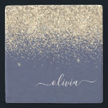 Guld marinblå Glitter-skript Monogram Girly Namn Stenunderlägg<br><div class="desc">Glitter-Gnistrans marktapelplatta i marktonformat Namn. Det gör perfekt studenten,  söt 16-årsdag,  bröllop,  möhippa,  årsdag,  babydusch eller bachelorette-fest till någon som kärlek glam lyx och chic stilar.</div>