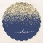 Guld marinblå Glitter-skript Monogram Girly Namn Underlägg Papper<br><div class="desc">Glitter-skript Monogram Namn Pappra Underlägg i marinblå och Guld Gnistra. Det gör perfekt studenten,  födelsedag,  bröllop,  möhippa,  årsdag,  babydusch eller bachelorette-fest till någon som glam lyx och chic stilar.</div>