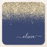 Guld marinblå Glitter-skript Monogram Girly Namn Underlägg Papper Kvadrat<br><div class="desc">Glitter-skript Monogram Namn Pappra Underlägg i marinblå och Guld Gnistra. Det gör perfekt studenten,  födelsedag,  bröllop,  möhippa,  årsdag,  babydusch eller bachelorette-fest till någon som glam lyx och chic stilar.</div>