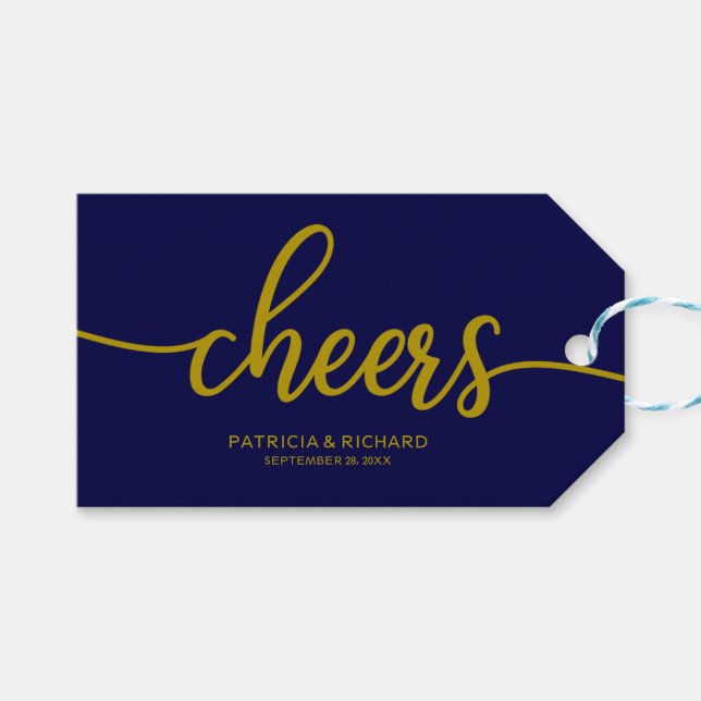 Guld Marinblå Kalligrafi Skål Vinförrådsetiketter Presentetikett (Framsidan (Horisontell))