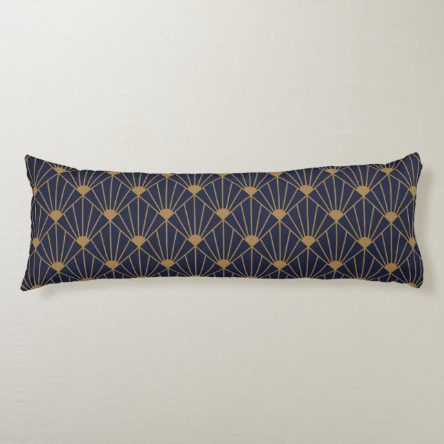 Guld marinblå konst Deco Fläkt Mönster Kroppskudde (Framsidan)