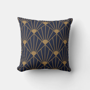Guld marinblå konst Deco Fläkt Mönster Kudde