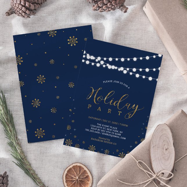 Guld & Marinblå | Modern företagsjulfest Inbjudningar (Skapare uppladdad)