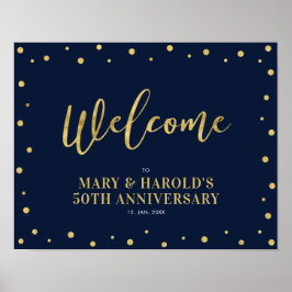 Guld & Marinblå | Modern Konfetti Välkomstskylt Poster