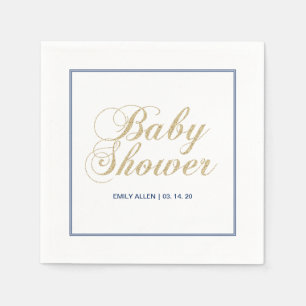 Guld & Marinblå Modern Pojke Babyshower Papperss Pappersservett