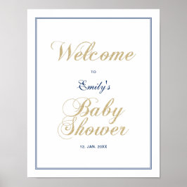Guld & Marinblå | Modern välkomstskylt för baby sh Poster