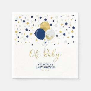 Guld & Marinblå Oh Baby Baby Shower Servetter