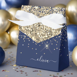 Guld Marinblå Tjej Glitter Glans Monogram Namn Presentaskar