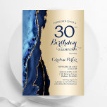 Guld marinblåagat 30års födelsedag inbjudningar<br><div class="desc">Partiinbjudan till marinblått och guld agate 30års födelsedag. Elegantens moderna utformning med royal blue water agate marble geode-bakgrund,  faux glitter guld och typography-skript. Trendig inbjudan-kortets perfekt för en snyggt kvinnor i firande. Skrivna Zazzle-inbjudningar eller digital utskrivbar mall för omedelbar nedladdning.</div>