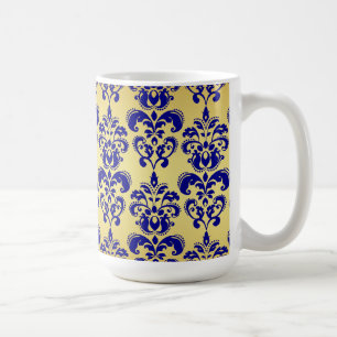 Guld marinblått damastast mönster 2 kaffemugg