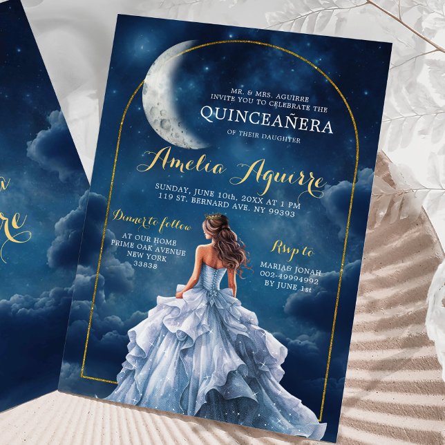 Guld marinblått en natt under Stars Quinceañera Inbjudningar (Skapare uppladdad)