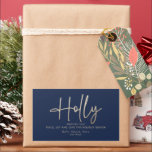 Guld marinblått, modernt minimiskript elegant rektangulärt klistermärke<br><div class="desc">Guld-effekten och marinblått,  modernt,  minsta manus-elegant,  enkelt geometriskt,  holly helgdag-julkort.</div>