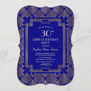 Guld marinblått Underbart gatsby Art Deco Birthday Inbjudningar
