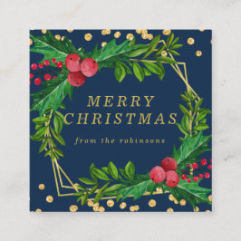 Guld marinfamilj God jul Holly Glitter Fyrkantigt Visitkort