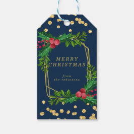 Guld marinfamilj God jul Holly Glitter Presentetikett