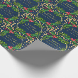 Guld marinfamilj God jul Holly Glitter Presentpapper