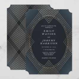 Guld marinovård Geometric Art Deco Gatsby Bröllop Inbjudningar