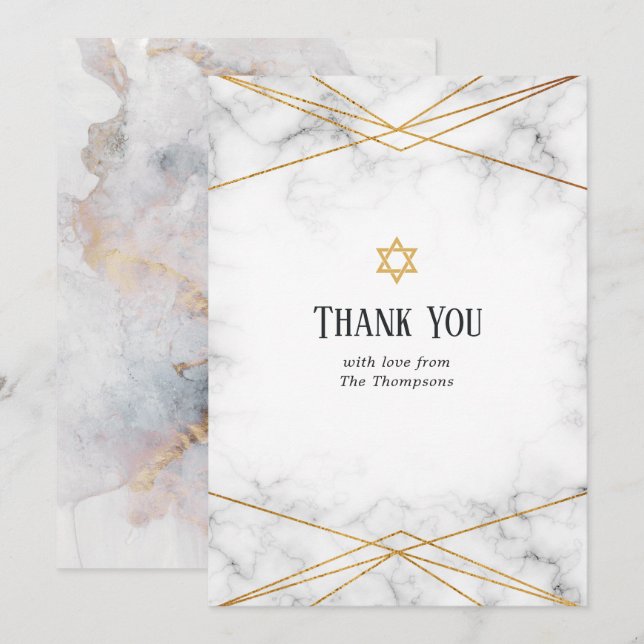 Guld Marmor Geometrisk Bat Mitzvah Tacksamhetskort Tack Kort (Fram/baksida)