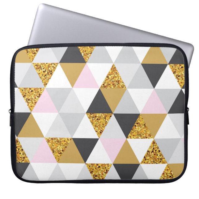 Guld marmor, geometrisk sömlös struktur laptop fodral (Framsidan)