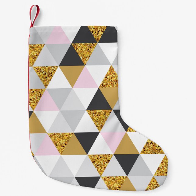 Guld marmor, geometrisk sömlös struktur liten julstrumpa (Framsidan)