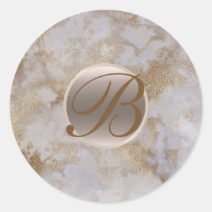Guld Marmor Glam Modern Chic Monogram Initialbokst Runt Klistermärke