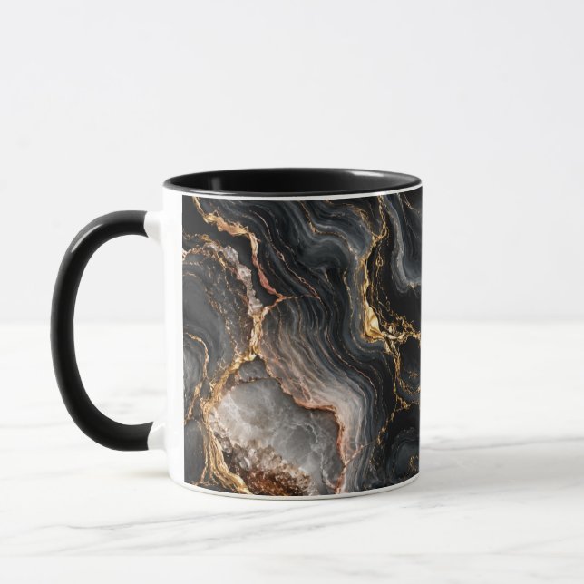 Guld Marmor Obsidian Morgoncup Aesthetic Mugg (Vänster)