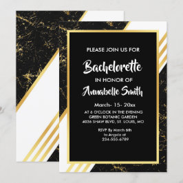 Guld marmor ränder typografi svart ogift man inbjudningar