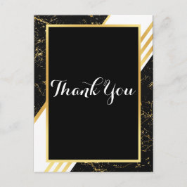Guld marmor ränder typografi svart Tack Vykort