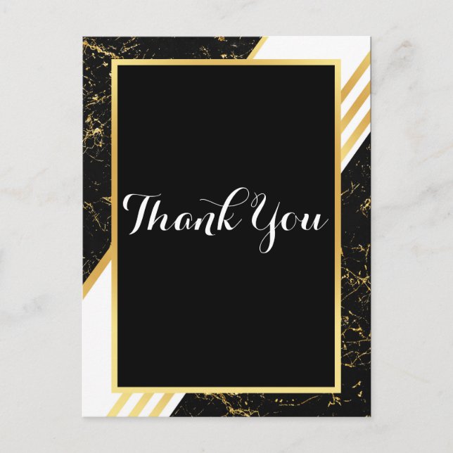 Guld marmor ränder typografi svart Tack Vykort (Framsida)