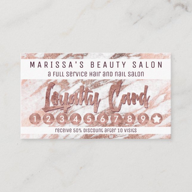 Guld- marmorlojalitet för chic elegant vit ros lojalitetskort (Framsida)