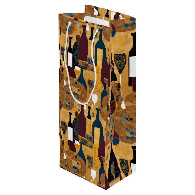 Guld Maroon Vin Mönster Gift Bag (Baksidan Vinklad)