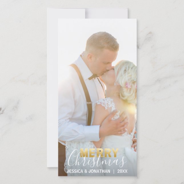Guld MARRIED CHRISTMAS First Helgdag | Lägg till b Julkort (Framsida)