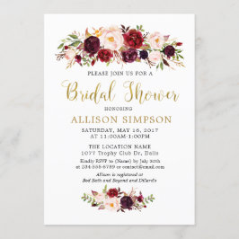 Guld Marsala Flowers BridalShower-inbjudningar Inbjudningar