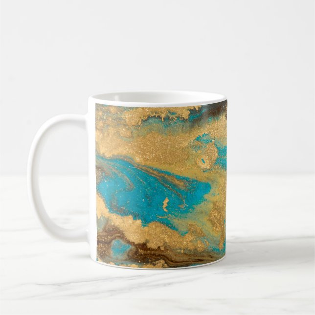Guld marscherar struktur. Blå och guldmarb Kaffemugg (Vänster)