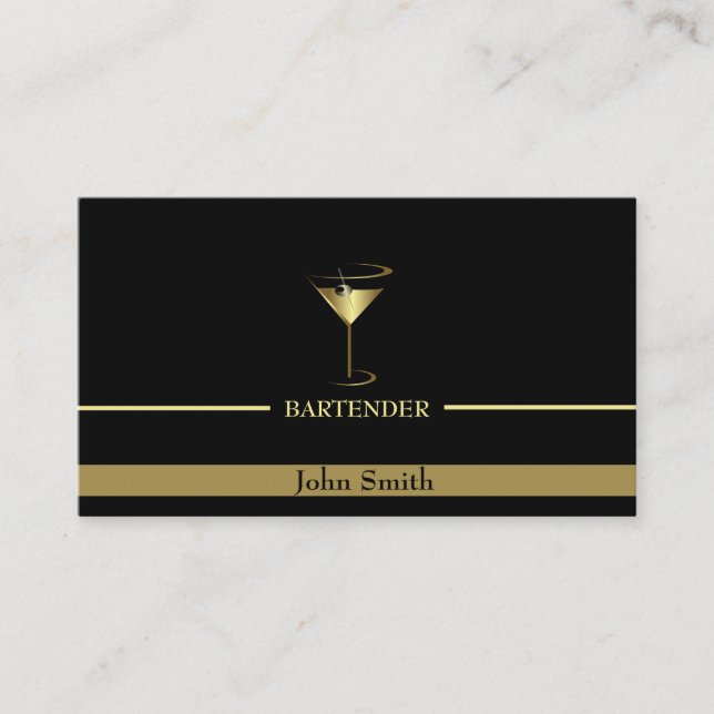 Guld Martini Logotyp Bartender Visitkort (Framsida)
