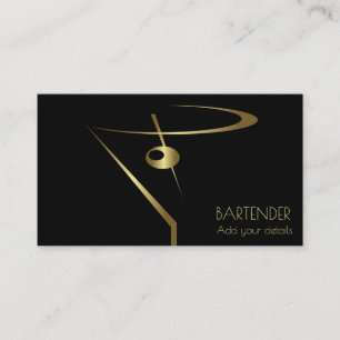Guld Martini Olive Cocktail Bartender Visitkort