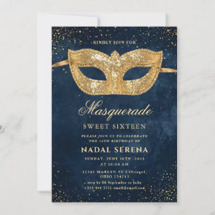guld maskeringsmask Sweet 16 Inbjudningar