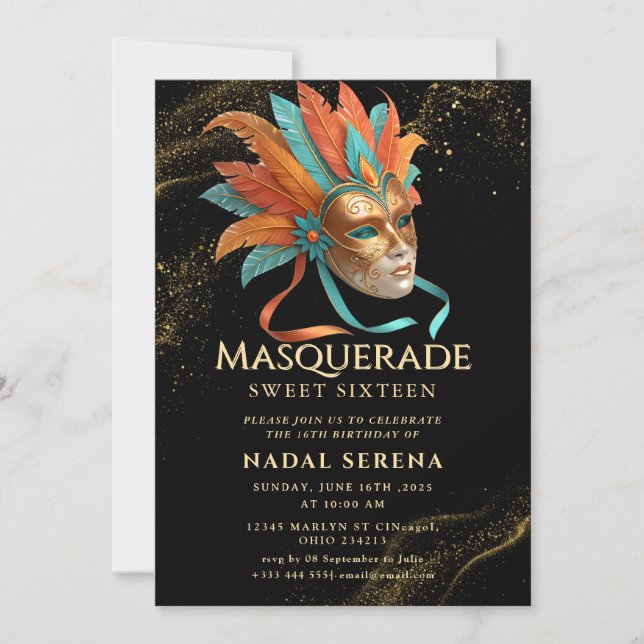 guld maskquerade inbjudningar (Framsida)