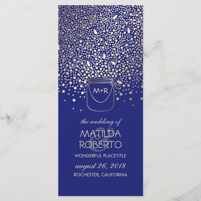 Guld Mason Burk Fireflies Rustic Bröllopsprogram Program (Framsida)