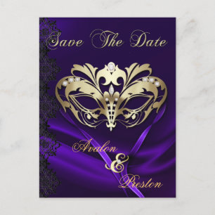 Guld Masquerade Lila Juvel Spara Datum Meddelande Vykort
