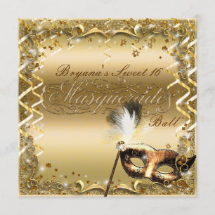 Guld Masquerade Mask Elegant Bal Födelsedagsfest Inbjudningar