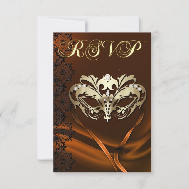 Guld Masquerade Orange Juvelbesatt RSVP-inbjudan Inbjudningar (Framsida)