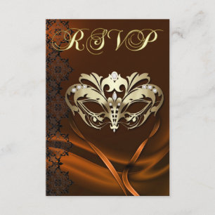 Guld Masquerade Orange Juvelbesatt RSVP-inbjudan Inbjudningar