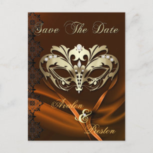 Guld MasqueraOrange Jewel Save Date Meddelande Vykort