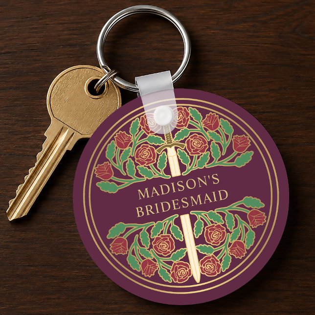 Guld Mauve Blommig Brudtärna Kunglig Bröllopsprese Nyckelring (Skapare uppladdad)