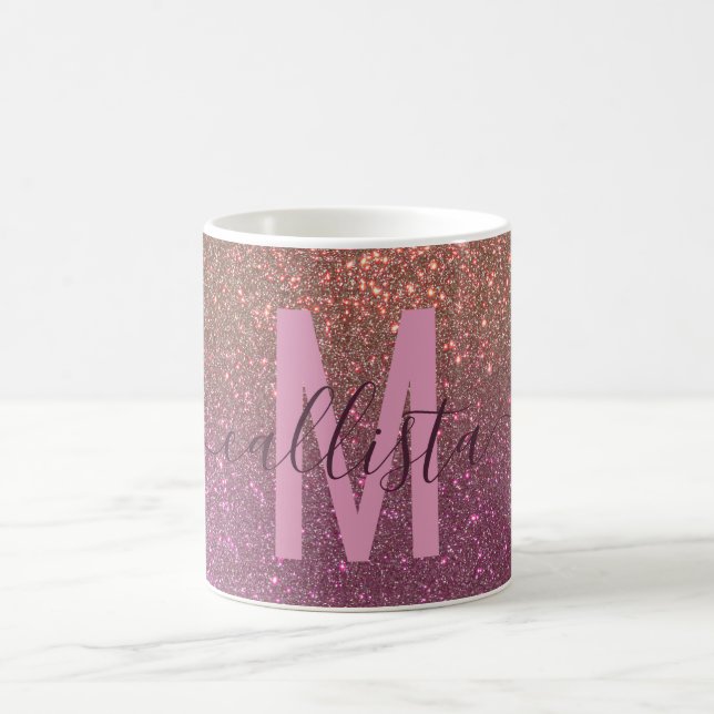 Guld Mauve Lila Sparkly Glitter Ombre Monogram Kaffemugg (Center)
