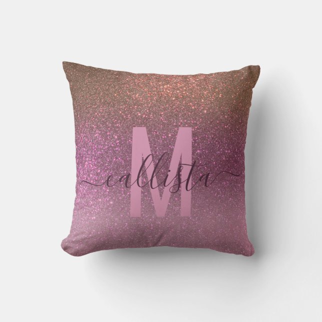 Guld Mauve Lila Sparkly Glitter Ombre Monogram Kudde (Framsida)
